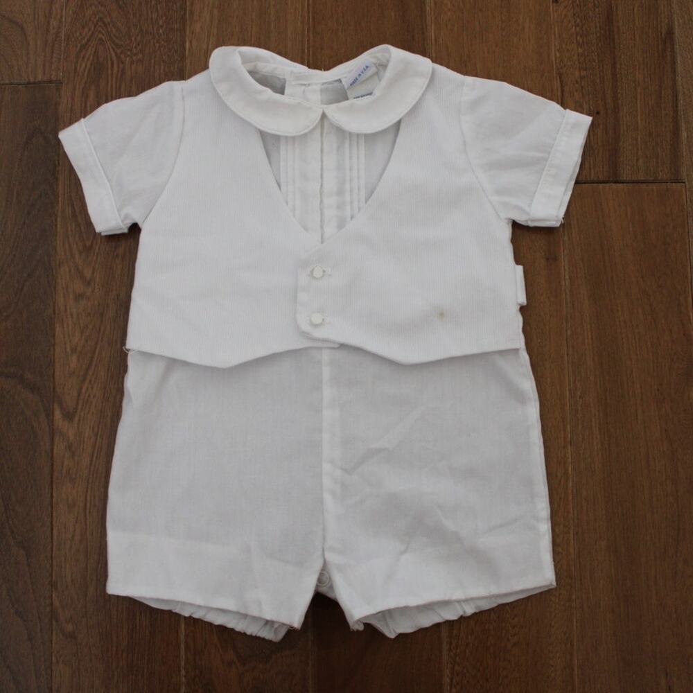 Vintage Baby Boy Alexis One Piece Shirt Vest Short Romper Easter‎ White 3 Month